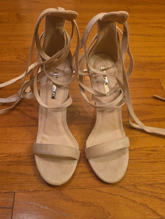 Lilliana Shoes - Lilliana Nude Lace-Up Ankle Wrap Sandals - Sz 10